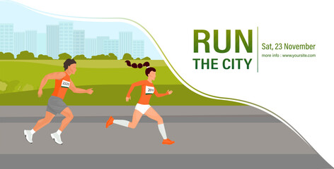 Runners participating in city marathon competition or race event