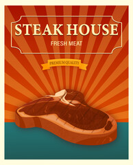Steak house fresh meat premium quality poster design