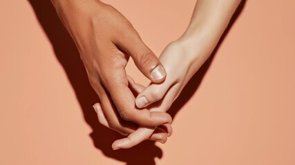Unity and diversity: close-up of two diverse hands joined together on pastel background
