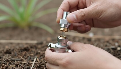 Hands Adjusting Metal Valve Garden Setting