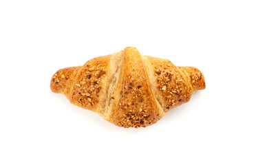 Delicious croissant with nut crumbs, sweet French bakery