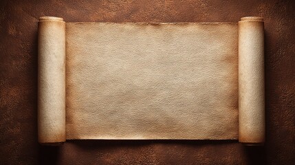 An antique scroll unfurls on a textured sepia backdrop, its aged parchment hinting at untold stories and hidden knowledge waiting to be revealed in timeless allure.