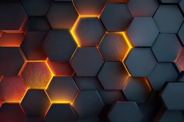 Abstract dark hexagonal background with vibrant light underneath showing different colors