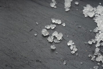 Dead sea salt pile, white crystals for body spa, sodium chloride similar to crushed ice, spa scrub