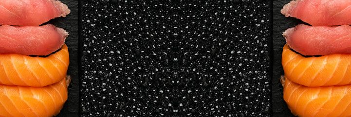 Macro photo of salmon nigiri sushi and maguro tuna © ange1011