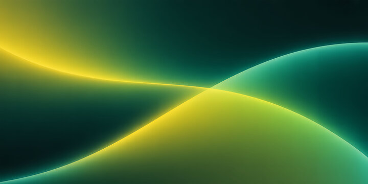 Abstract flowing neon light waves in vibrant yellow and teal green