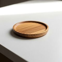 Simple wooden coaster on a white surface in natural light