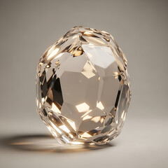 Abstract faceted gemstone with light reflections on a neutral background