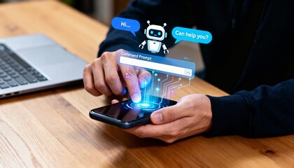 Person Interacting with AI Chatbot on Smartphone, Showcasing Digital Customer Service Technology
