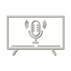 3D Silver Metallic Microphone Icon on Modern TV Screen – Minimalist Voice Command & Studio Broadcast Design