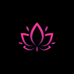 Elegant pink and purple gradient lotus flower icon on a black background. A modern symbol for wellness, yoga, and spirituality