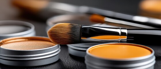 Watercolor paint palette and brushes showcasing vibrant colors set against a sleek background in a professional studio setting