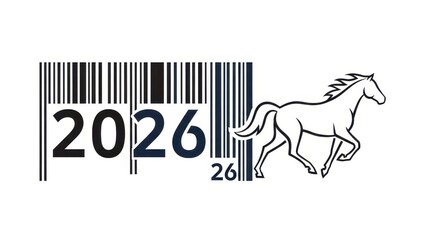 2026 Barcode Horse Symbolizing Future Year and Speed.