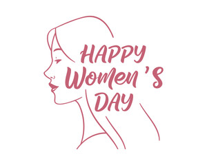 Happy Womens Day elegant greeting card with a simple line drawing of a womans face celebration and empowerment