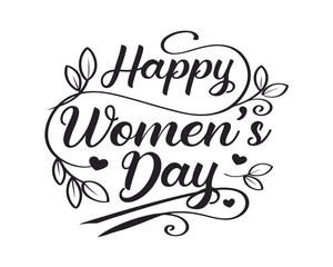 Elegant Happy Womens Day Illustration with Flourishes and Hearts for Greeting Cards and Social Media Posts Celebrating International Womens Day