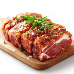 Marinated Pork Ribs Ready for Cooking with Rosemary and Thyme