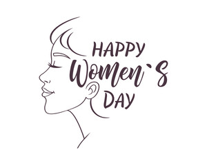 Elegant Happy Womens Day Illustration with Female Profile and Decorative Lettering for Celebratory Designs and Empowerment Campaigns