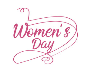 Elegant Womens Day Design with Pink Script Font and Swirling Lines for Celebrations and Greetings Worldwide
