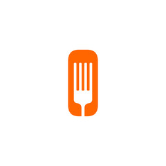 Minimalist orange logo featuring a fork silhouette created with negative space inside a shape resembling a barcode, representing digital menus, online food ordering, and culinary technology