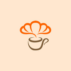 Creative vector illustration of a hot beverage cup with stylized aromatic vapor forming a cloud, a modern logo concept for a cafe or drink business