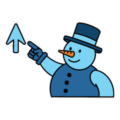 An icon of a smiling blue snow character gesturing upwards with a floating arrow symbolizing attention or growth.