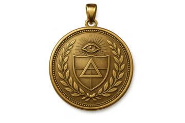 Ornate golden Eye of Providence pendant isolated on transparent background