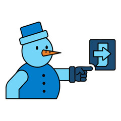 A blue Snowman cartoon character icon pointing to a right arrow symbolizing an exit or next step