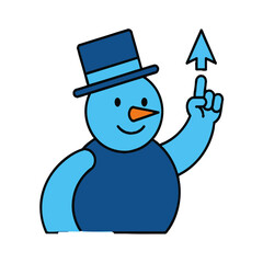 An icon of a smiling blue snow character gesturing upwards with a floating arrow symbolizing attention or growth.