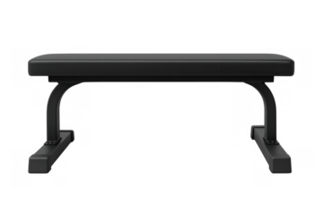 Black weight bench workout equipment for gym fitness and strength training on transparent background