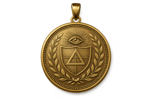 Ornate golden Eye of Providence pendant isolated on transparent background