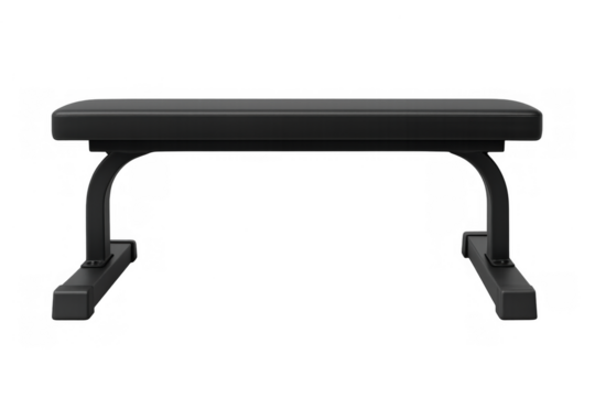 Black weight bench workout equipment for gym fitness and strength training on transparent background - Powered by Adobe