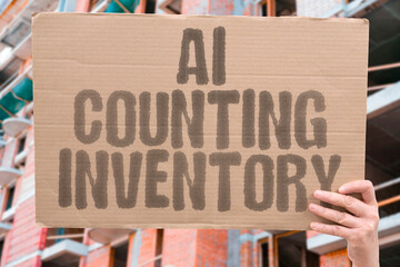 "AI Counting Inventory" Scanners tally products tracking stock levels throughout warehouses automatically. COUNT. INVENTORY. STOCK. SCAN. TALLY.