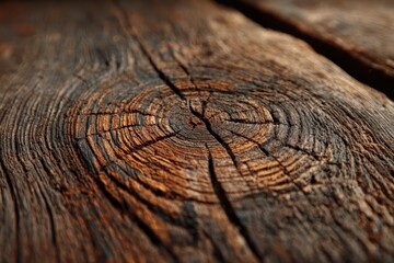 Close up view of weathered wood plank showing its textured grain and knot details