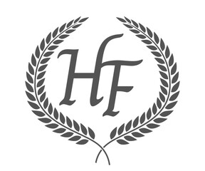 Initial letter H and F, HF monogram logo design with laurel wreath. Luxury calligraphy font.