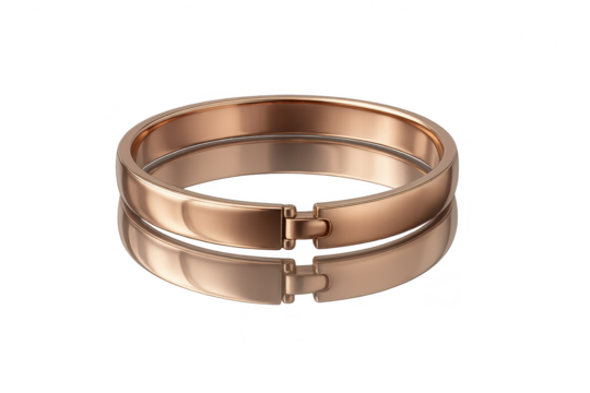 Elegant rose gold metal coupling clamp isolated on transparent background, industrial