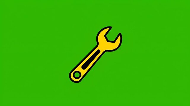 Yellow wrench icon on a bright green background for tools and maintenance concept