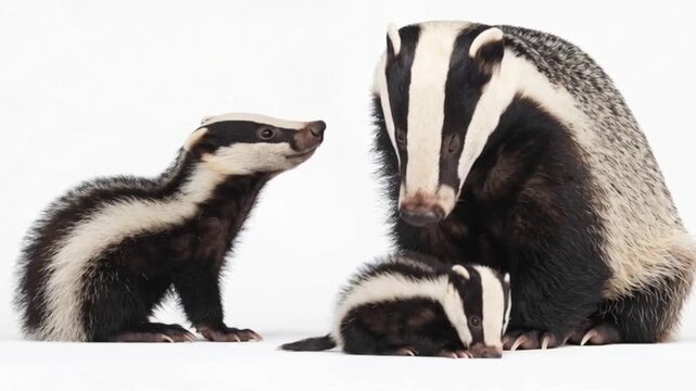 European badger with two babies