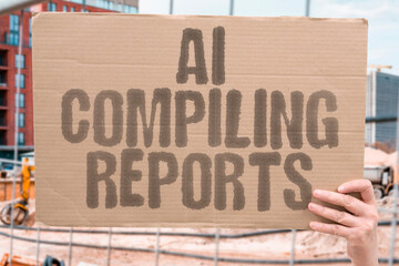 "AI Compiling Reports" Software aggregates data generating comprehensive summaries automatically instantly. COMPILE. REPORT. DATA. SUMMARY. GENERATE.