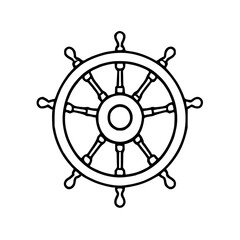 Obraz premium Single Solid Black Ship's Wheel Icon on White Back