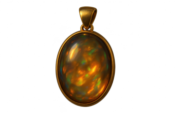Elegant gold pendant with opal stone isolated on transparent background shot