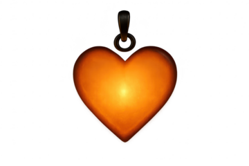 Vibrant glowing amber heart pendant charm, isolated on transparent background