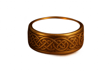 Detailed golden band with intricate Celtic knot pattern, isolated on transparent background