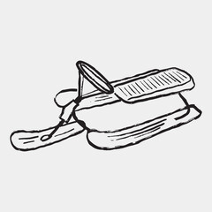 Naklejka premium Hand drawn sled with wheel. Vector sketch illustration in vintage crayon charcoal style. Winter sports, recreation, mountain vacation equipment