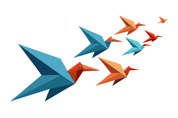 Origami birds in flight
