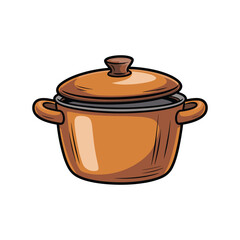 Illustration of a brown cooking pot with a lid and handles, perfect for making delicious meals.