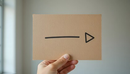 Close-up of a traveler’s hand holding a simple cardboard sign with a drawn arrow.