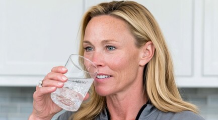 Hydrated Woman Enjoying Refreshing Water for Beauty and Wellness, Staying Healthy