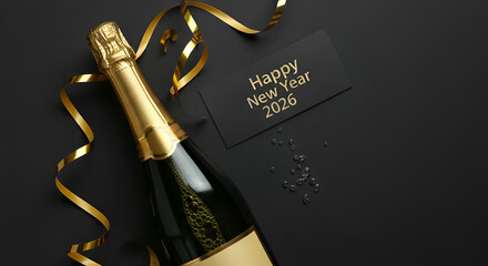 2026 New year celebration with champagne bottle and glasses