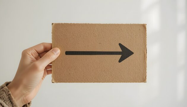 Close-up of a traveler’s hand holding a simple cardboard sign with a drawn arrow. - Powered by Adobe