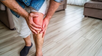 Senior Man Experiencing Knee Pain and Inflammation Healthcare, Medical Condition, and Aging Concept